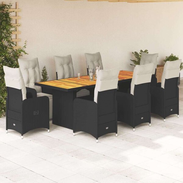 VidaXL Kerti Bútor - 9 részes Bisztrókészlet - Fekete Polyrattan