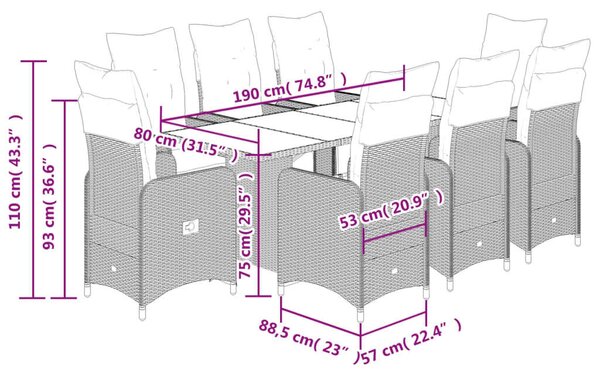 VidaXL Polyrattan Kerti Bútor - 9 részes Bisztró garnitúra