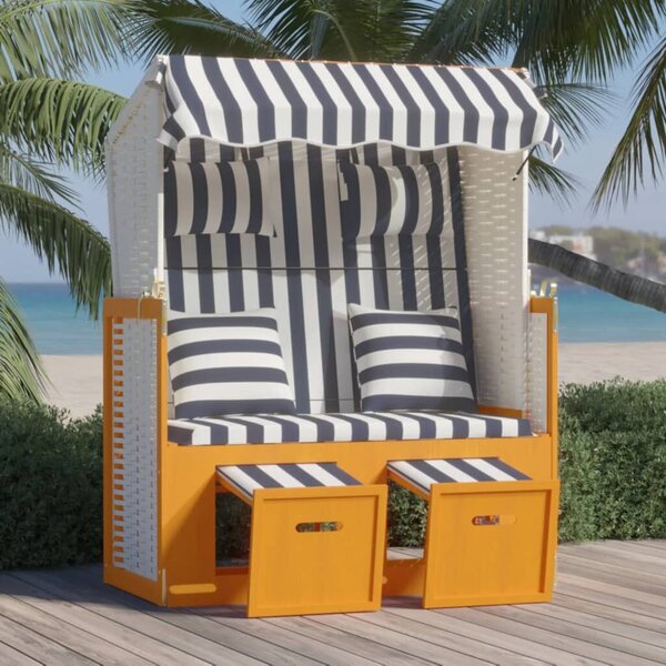 VidaXL fehér és kék polyrattan és tömör fa strandszék párnákkal