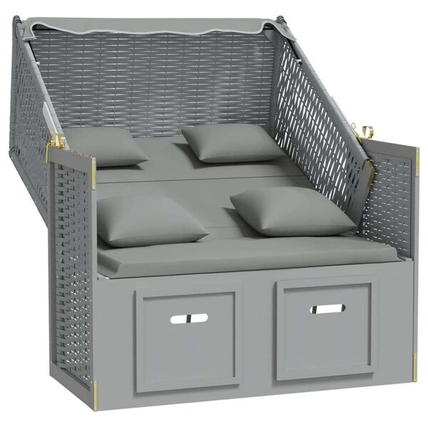 VidaXL szürke polyrattan és tömör fa strandszék párnákkal