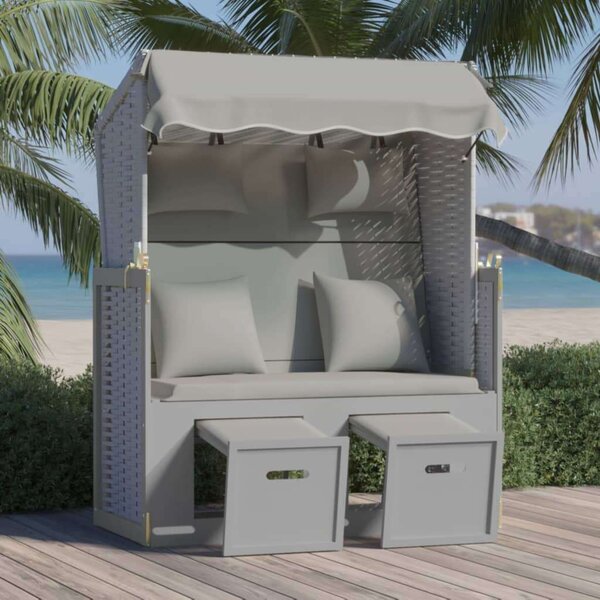 VidaXL szürke polyrattan és tömör fa strandszék párnákkal