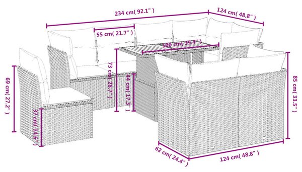 VidaXL Polyrattan Kerti Ülőgarnitúra - 9 részes - Bézs