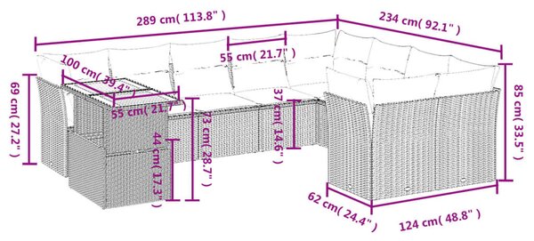 VidaXL Polyrattan Kerti Ülőgarnitúra - 10 részes - Bézs