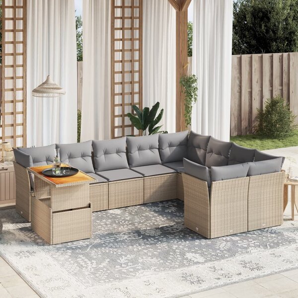 VidaXL Polyrattan Kerti Ülőgarnitúra - 10 részes - Bézs