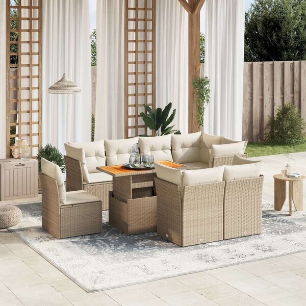 VidaXL Polyrattan Kerti Ülőgarnitúra - 9 részes - Bézs