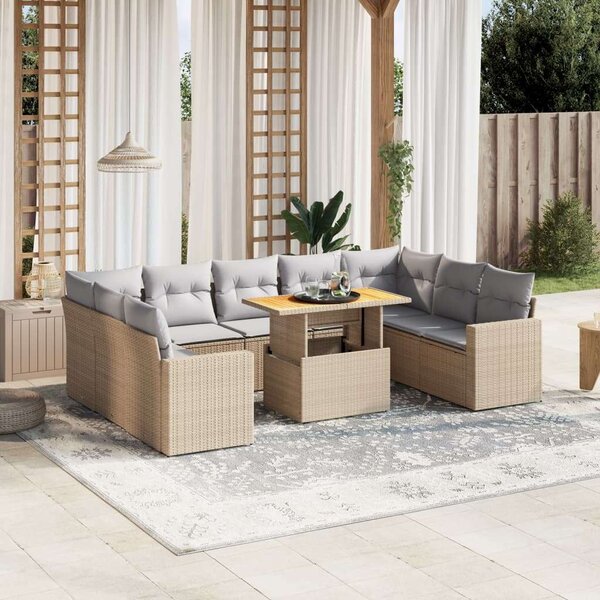 VidaXL Polyrattan Kerti Ülőgarnitúra - 10 részes - Bézs