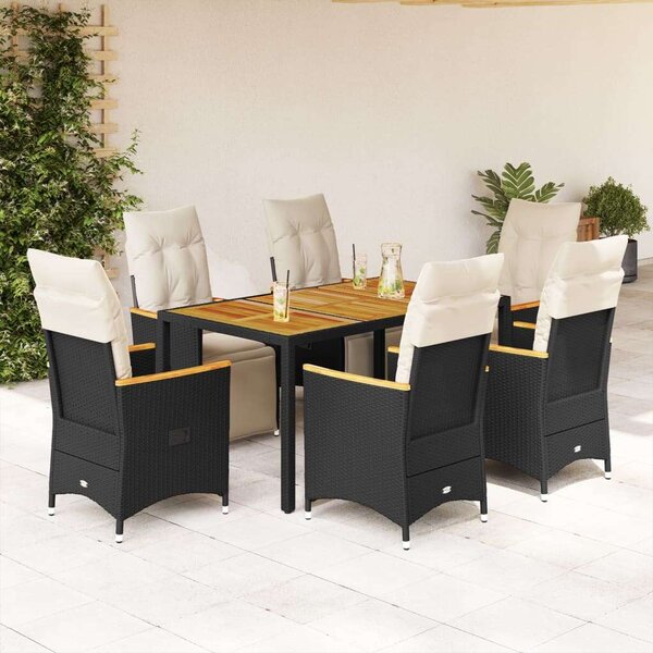 VidaXL - 7 Részes Kerti Bútor - Polyrattan - Fekete