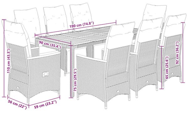 VidaXL Polyrattan Kerti Bútor - 9 részes Bisztró készlet