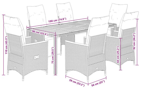 VidaXL Polyrattan Kerti Bútor - 7 részes szürke bisztrókészlet