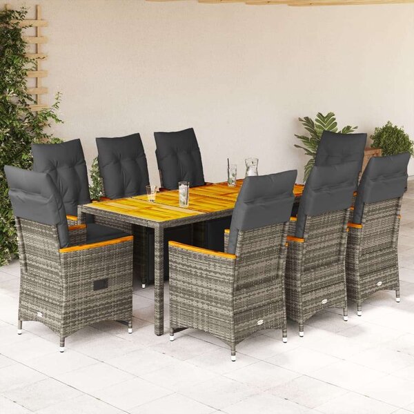 VidaXL Polyrattan Kerti Bútor - 9 részes Bisztrókészlet - Szürke
