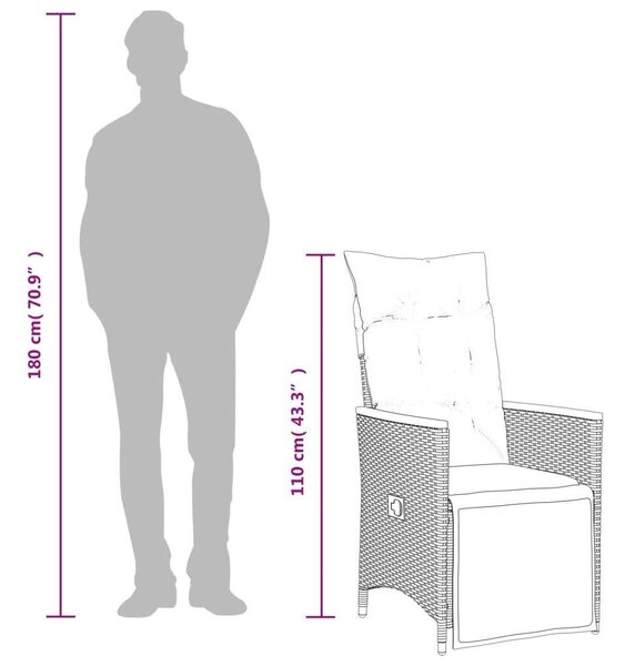 VidaXL Polyrattan Kerti Bútor - 9 részes Bisztrókészlet - Szürke