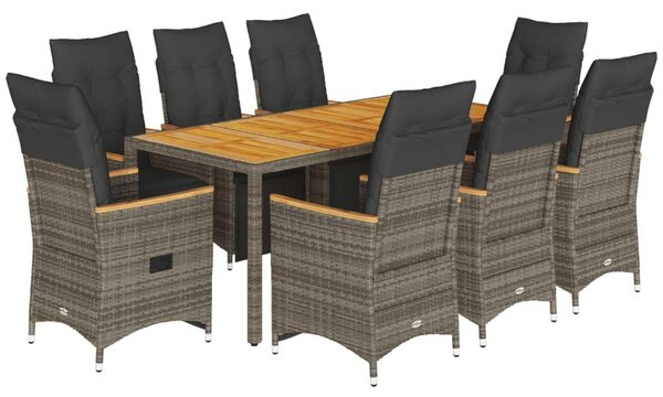VidaXL Polyrattan Kerti Bútor - 9 részes Bisztrókészlet - Szürke