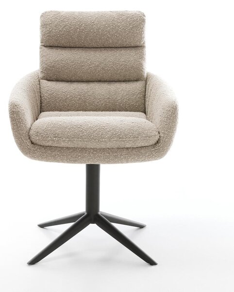 DELIFE Étkezőszék Abelia-Flex karfás bouclé sötét bézs kereszt láb fekete 360° forgatható billenő