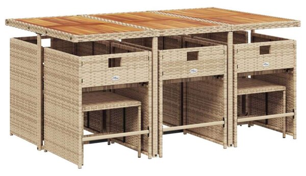 VidaXL Polyrattan Kerti Étkezőgarnitúra - 11 részes - Bézs