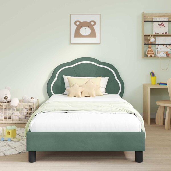 VidaXL Gyerekágy kerettel fejtámlával Tengeri Zöld 90 x 200 cm Bársony