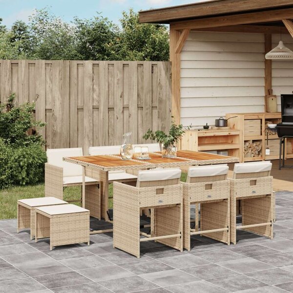 VidaXL Polyrattan Kerti Étkezőgarnitúra - 11 részes - Bézs