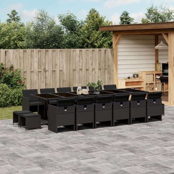 VidaXL Polyrattan Kerti Étkezőgarnitúra - 17 részes - Fekete