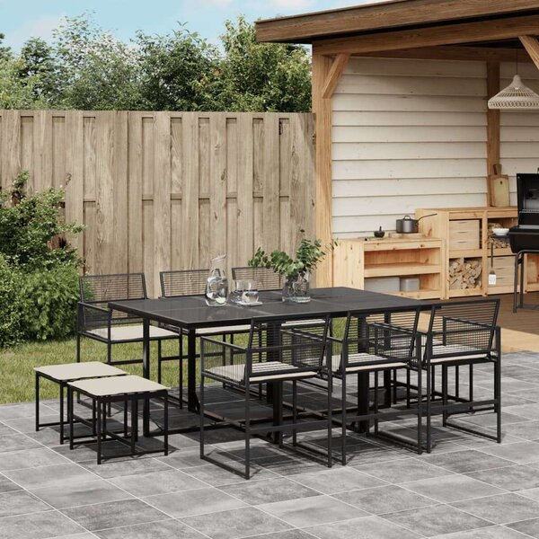 VidaXL Polyrattan Kerti Étkezőgarnitúra - 11 részes - Fekete