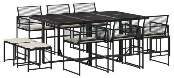 VidaXL Polyrattan Kerti Étkezőgarnitúra - 11 részes - Fekete