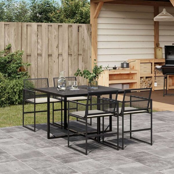 VidaXL - 5 részes Kerti Étkezőgarnitúra - Polyrattan - Fekete