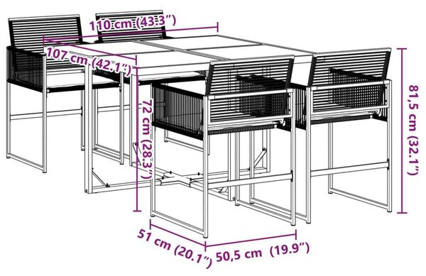 VidaXL - 5 részes Kerti Étkezőgarnitúra - Polyrattan - Fekete