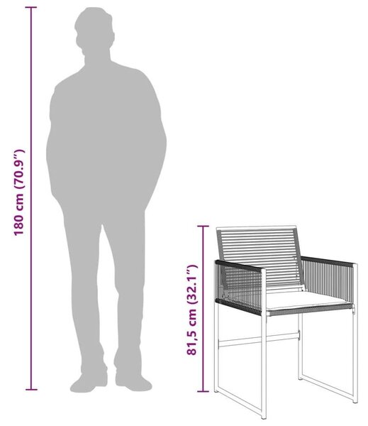VidaXL - 5 részes Kerti Étkezőgarnitúra - Polyrattan - Fekete
