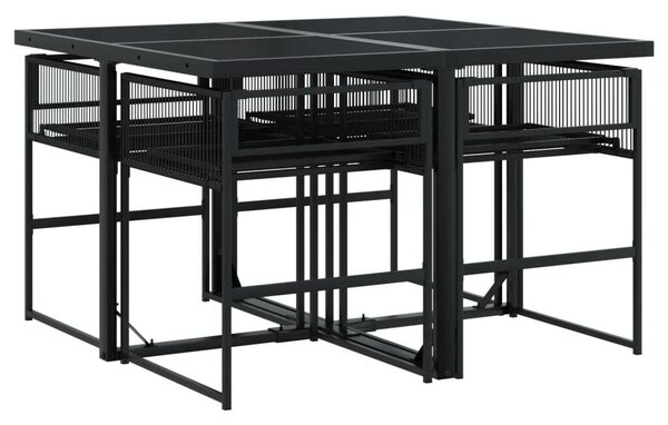 VidaXL - 5 részes Kerti Étkezőgarnitúra - Polyrattan - Fekete