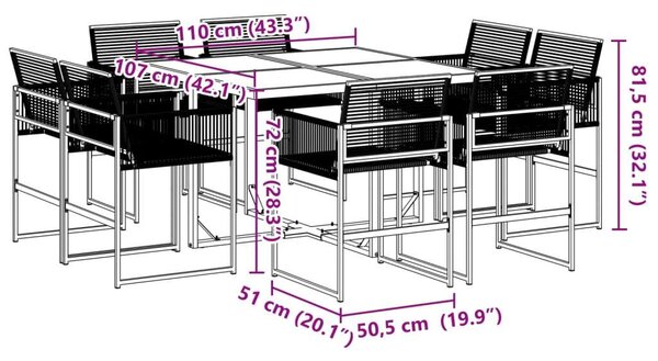 VidaXL Polyrattan Kerti Étkezőgarnitúra - 9 részes - Fekete