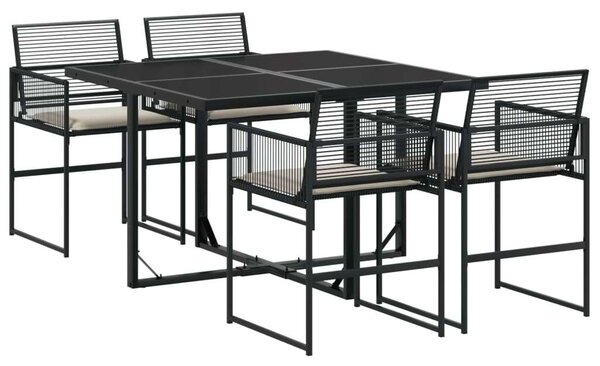 VidaXL - 5 részes Kerti Étkezőgarnitúra - Polyrattan - Fekete