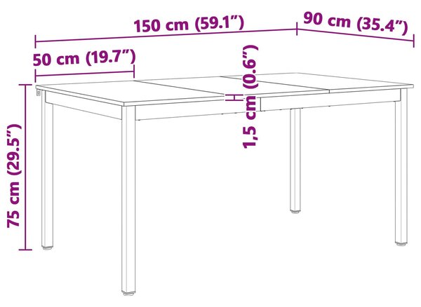 VidaXL Étkezőasztal Természetes 150 x 90 x 75 cm Tömör fenyőfa