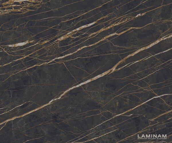 DELIFE Étkezőasztal Edge hajóformájú 180-220x100 cm Laminam® kerámia noir desir barna kereszt láb téglalap alakú titán színű effekt finish kihúzható