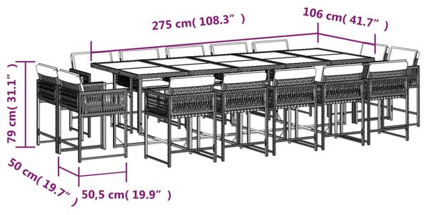 VidaXL 15 részes szürke polyrattan kerti étkezőgarnitúra párnákkal