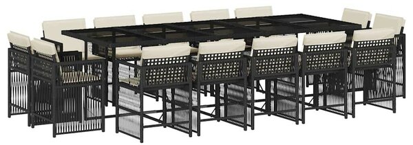 VidaXL Polyrattan Kerti Étkezőgarnitúra - 15 részes - Fekete
