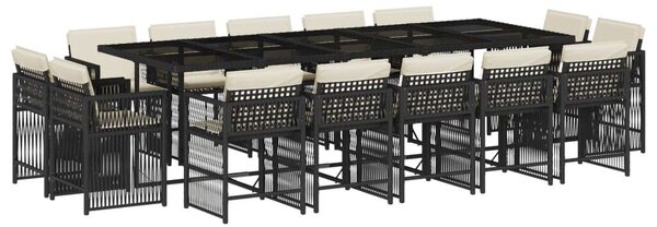 VidaXL Polyrattan Kerti Étkezőgarnitúra - 15 részes - Fekete
