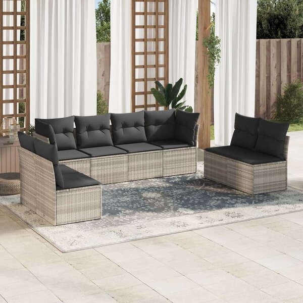 VidaXL Polyrattan Kerti Ülőgarnitúra - 8 részes - Világosszürke