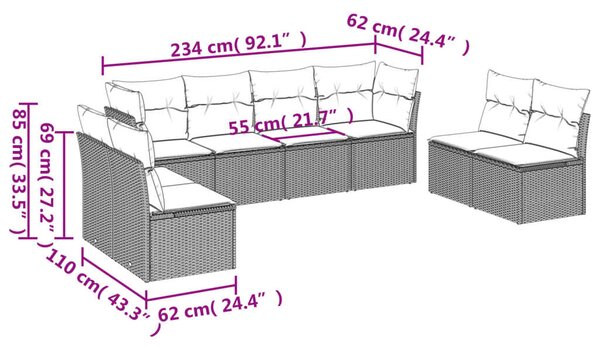 VidaXL Polyrattan Kerti Ülőgarnitúra - 8 részes - Világosszürke