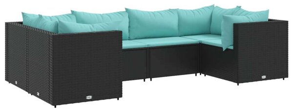 VidaXL 6 részes fekete polyrattan kerti ülőgarnitúra párnákkal