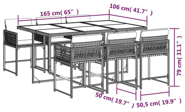 VidaXL Kerti Étkezőgarnitúra - 7 részes - Fekete Polyrattan