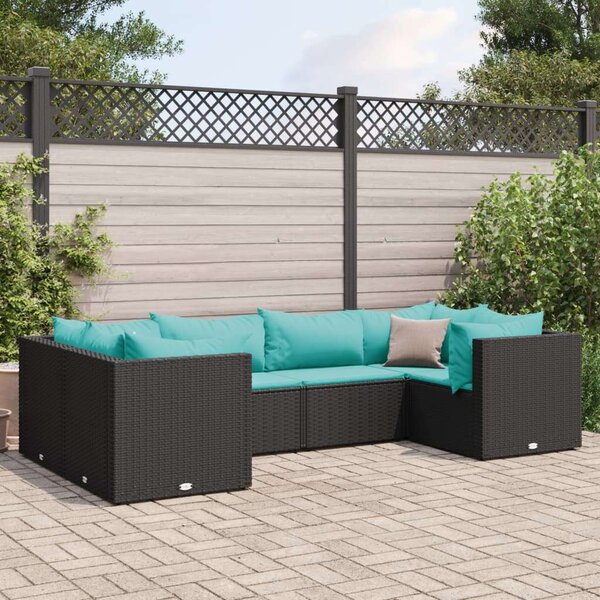 VidaXL 6 részes fekete polyrattan kerti ülőgarnitúra párnákkal