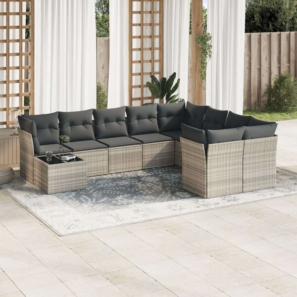 VidaXL Polyrattan Kerti Ülőgarnitúra - 10 részes - Világosszürke
