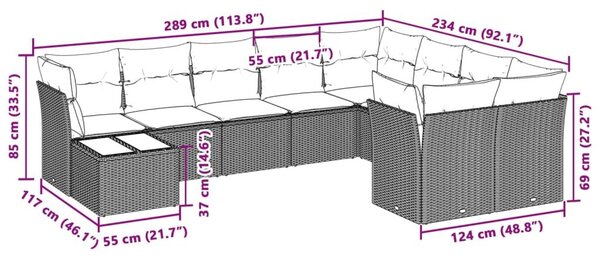 VidaXL Polyrattan Kerti Ülőgarnitúra - 10 részes - Világosszürke
