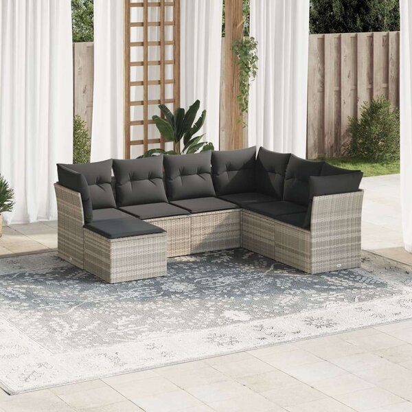 VidaXL Polyrattan Kerti Ülőgarnitúra - 7 részes - Világosszürke