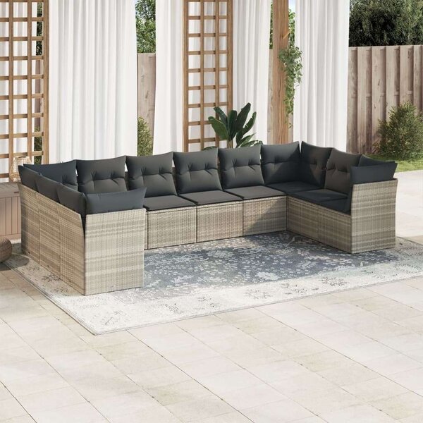 VidaXL Polyrattan Kerti Ülőgarnitúra - 10 részes - Világosszürke