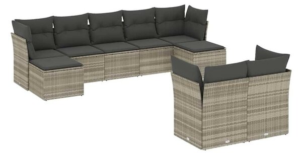 VidaXL Polyrattan Kerti Ülőgarnitúra - 9 részes, Világosszürke
