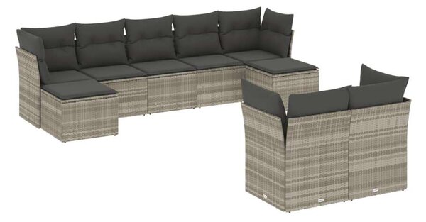 VidaXL Polyrattan Kerti Ülőgarnitúra - 9 részes, Világosszürke