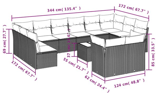 VidaXL Polyrattan Kerti Ülőgarnitúra - 13 részes