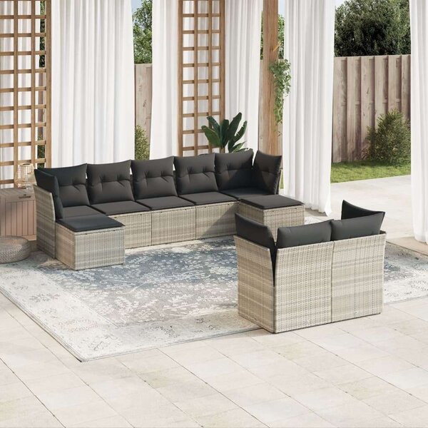 VidaXL Polyrattan Kerti Ülőgarnitúra - 9 részes, Világosszürke