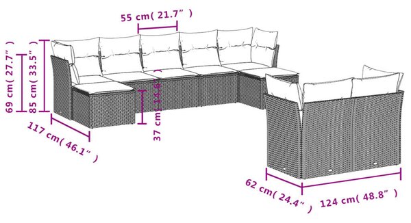 VidaXL Polyrattan Kerti Ülőgarnitúra - 9 részes, Világosszürke