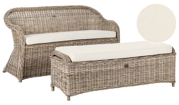 Kerti pad ülőpárnával SUSUA 150 cm Ottománnal Rattan Természetes
