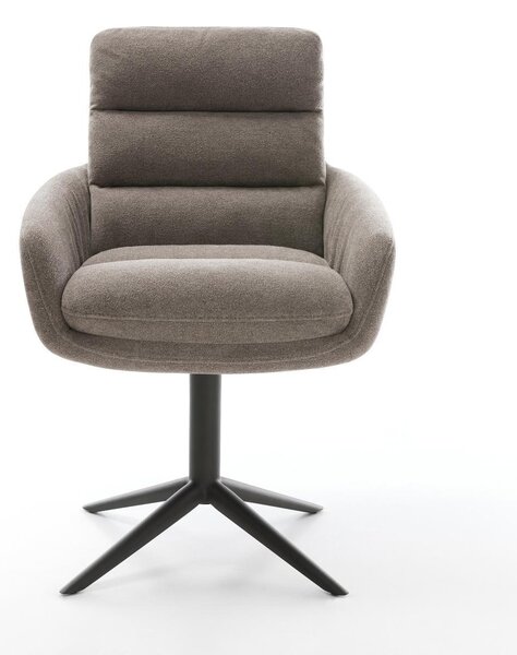 DELIFE Étkezőszék Abelia-Flex karfás strukturált szövet puha taupe fekete kereszt láb 360° forgatható billenő funkció